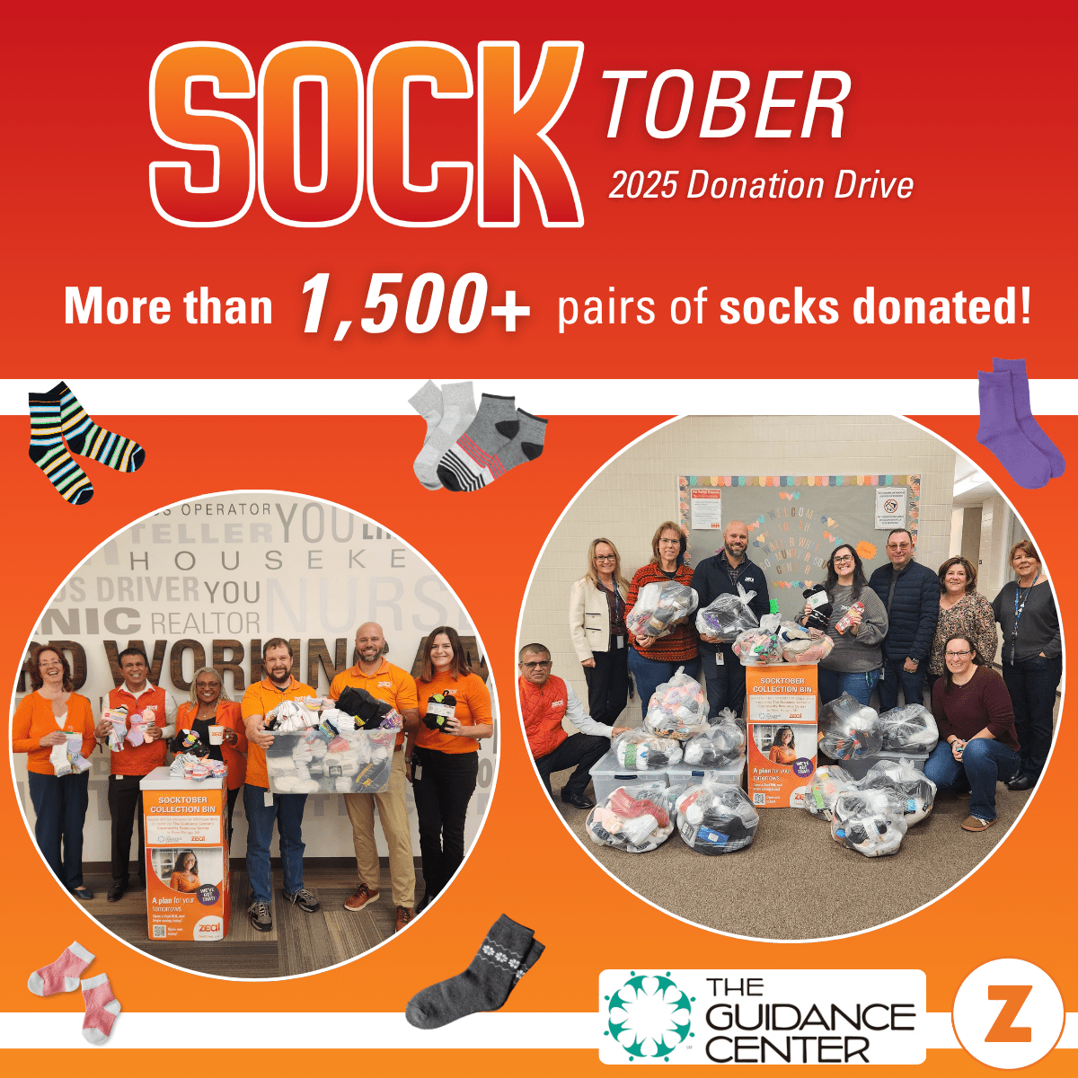 More than 1,500+ pairs of socks donated during our 2025 Socktober Donation Drive!