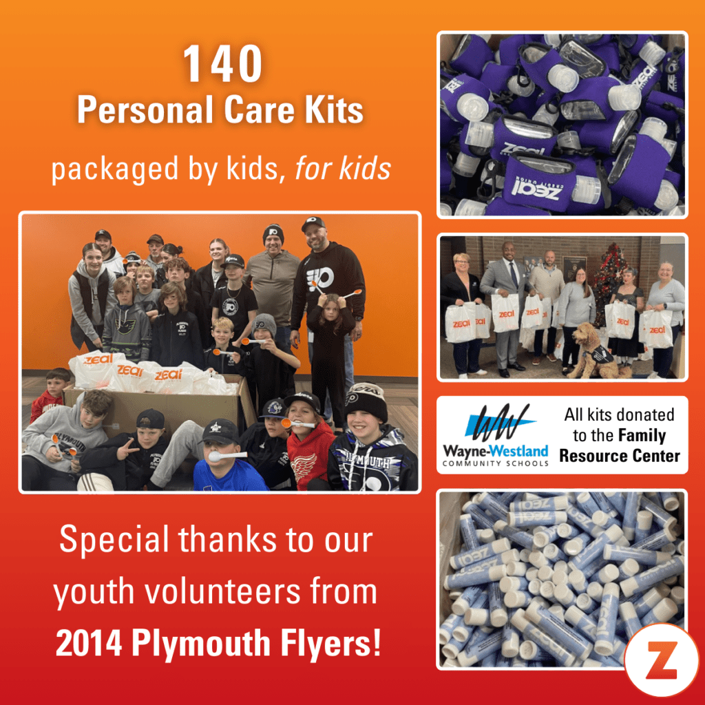 140 Personal Care Kits packaged by kits, for kids. Special thanks to our youth volunteers from 2014 Plymouth Flyers, a local hockey team. All kits donated to the Family Resource Center for the Wayne-Westland Community School District